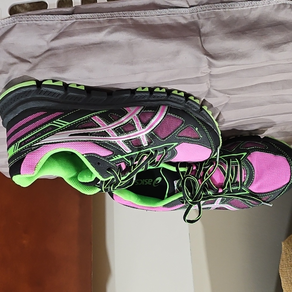 ASICS Women's Pink and Green Running Shoes